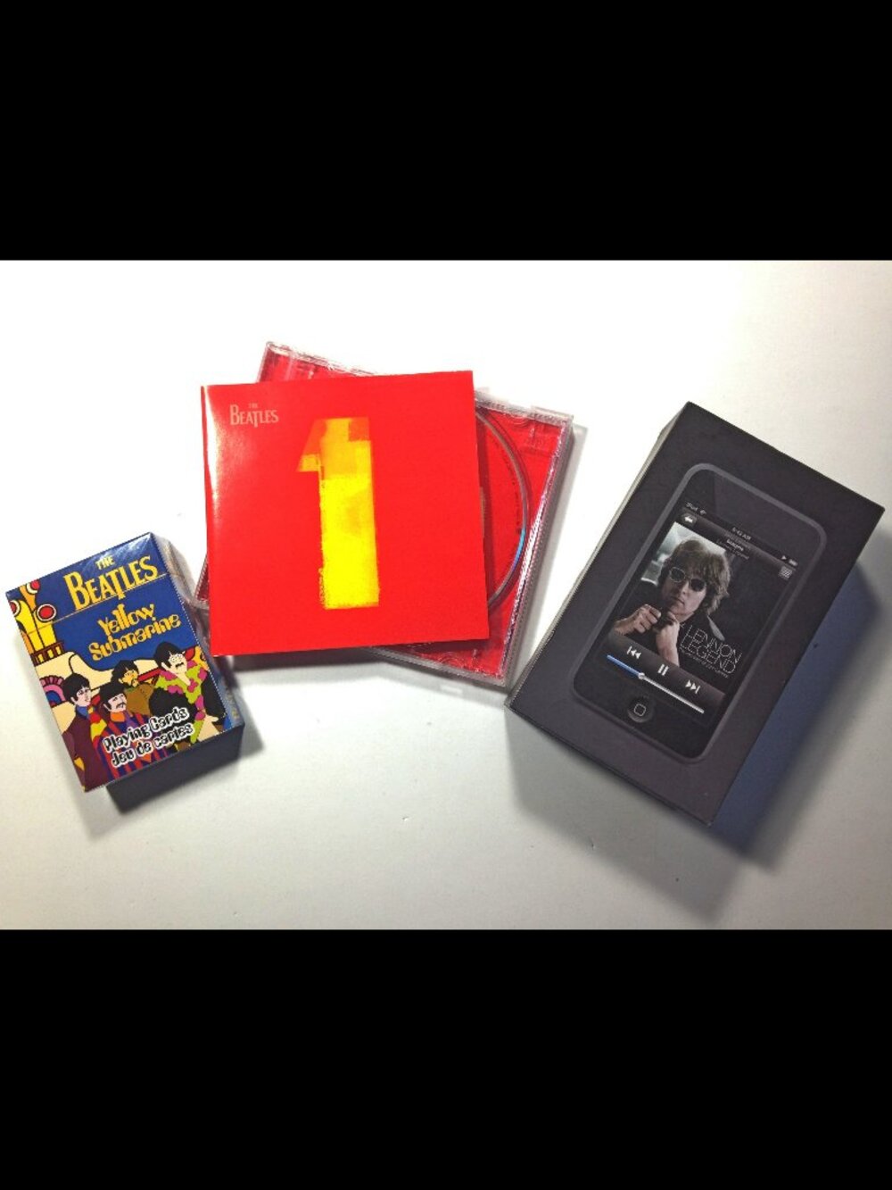 Beatles Mixed Lot: Yellow Submarine Playing Cards, 1 CD & John Lennon box cover
